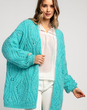 Ażurowy kardigan oversize F1974 niebieski, FOBYA