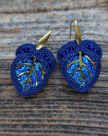 Migoczące listki- kolczyki sutasz, Mró Soutache