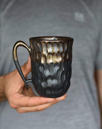 Kubek Czarne Złoto Ceramiczny Rzeźbiony 325 ml, Ceramika Ciepliki
