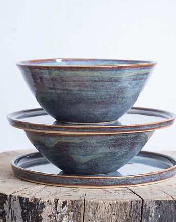 Zestaw 2 misek i 2 talerzy, studnia ceramiczna