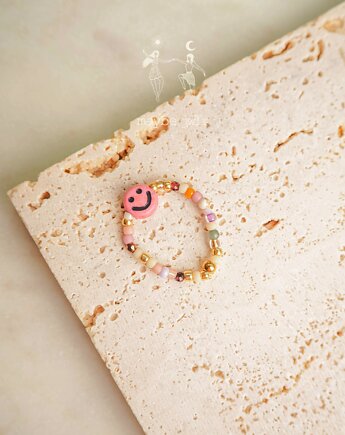 Pierścionek elastyczny Mix&Match różowy uśmiech, Maybe Jwlr