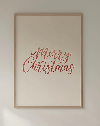 Plakat Swiąteczny na ścianę A3 Minimalistyczny Merry christmas Napis, Kalibri Arts