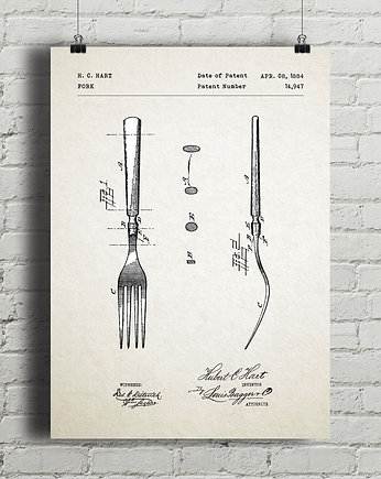Widelec - patent - plakat vintage, minimalmill