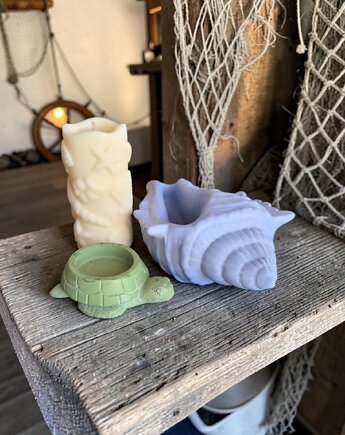 Szept Muszli- zestaw prezentowy  świeca sojowa + naczynia gipsowe, Oyka Candle