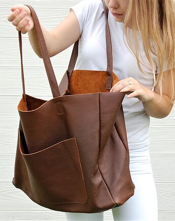 Duża skórzana torba damska z kieszenią, bagoo