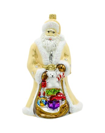 Bombka choinkowa: Święty Mikołaj z workiem prezentów: kremowy, Syn Bombkarza