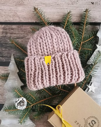 Wełniana czapka zimowa WOOLY pudrowa, sploteka