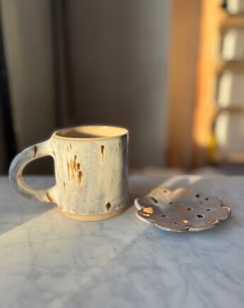 Duży Ceramiczny Kubek plus Talerzyk Handmade 420 ml z Waterfalls, Maison Fragile