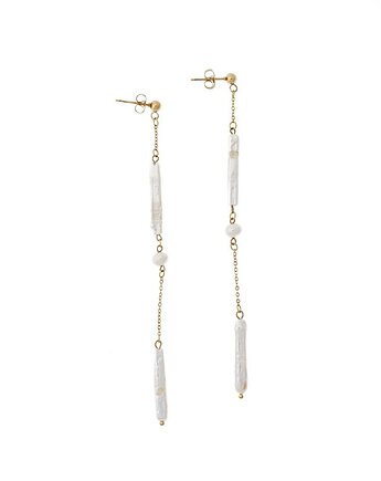 Długie kolczyki sztyfty z podłużną Perłą, Kulka Bransoletki