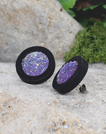 Drewniane kolczyki wkrętki z druzami boho, Spirit Of Copper