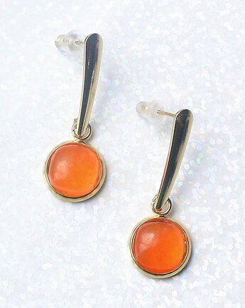 Eleganckie kolczyki sztyfty pozłacane Chalcedon neonowy oranż, KEIT