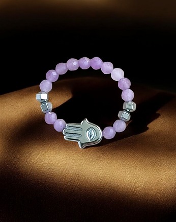 HARMONIA & OCHRONA - pierścionek : ametyst, srebrny hematyt, kaktusia