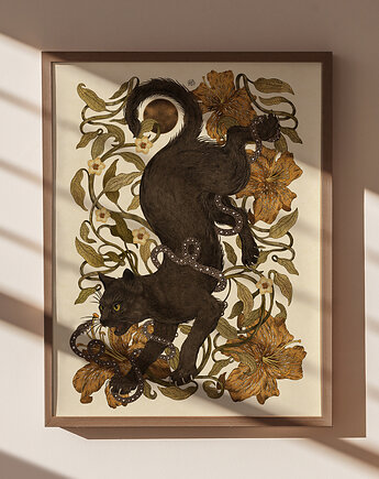 Kot i lilie, plakat botaniczny, plakat kot, Żaneta Antosik PRINTS