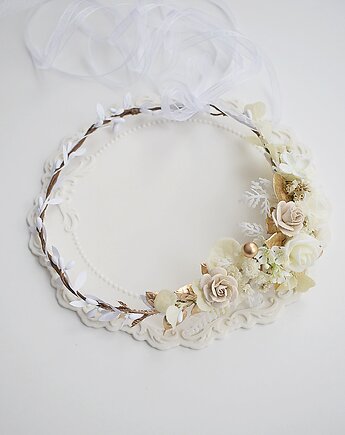 Wianek komunijny dla dziewczynki krem, biel złoto, Petite Dame