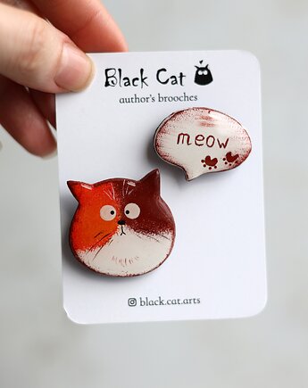 Komplet broszek Kot + Meow. Ręcznie malowane, Black Cat