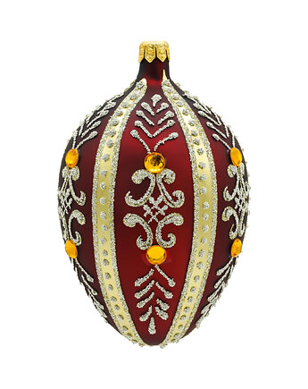Bombka choinkowa szklana ręcznie malowana: jajo Faberge z kamieniami: bordowy, Syn Bombkarza