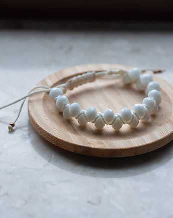 Biała makramowa bransoletka z koralikami, All My Jewelry