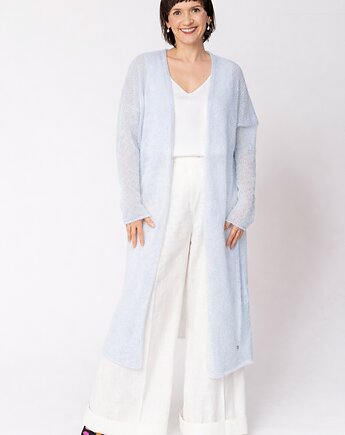 Długi kardigan wełniany z paskiem - Jasny niebieski, YOU by Tokarska