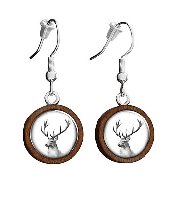 Kolczyki drewniane - Jeleń - wiszące, yenoo
