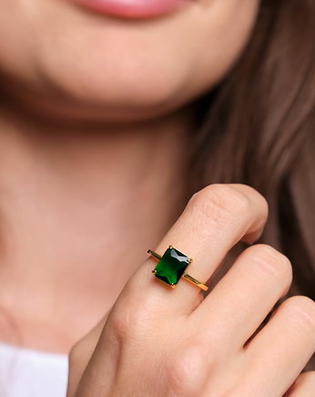 Złoty pierścionek Emerald Treasur z szmaragdową cyrkonią srebro925 pozłacan