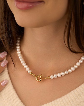 Choker  z naturalnych pereł, z ozdobnym zapięciem- srebro 925 pozłacane, Coccola JEWELLERY