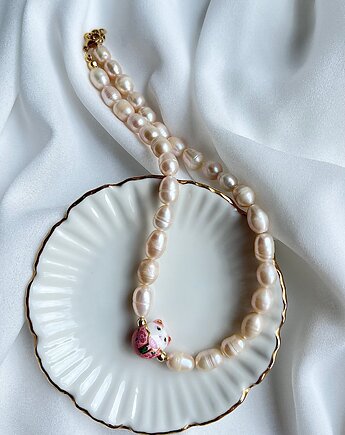 Naszyjnik choker z różowych pereł Lucky Cat, MaLa Jewellery