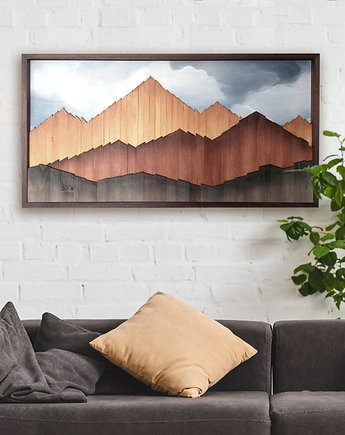 Obraz z drewna. Pejzaż górski. Mozaika drewniana dekoracja na ścianę, pracownia ReThing