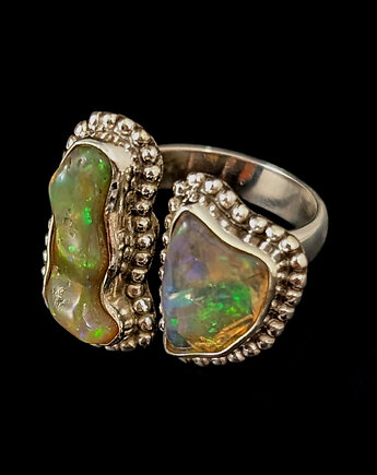 Pierścionek gemini- surowe opale, Pracownia Neores