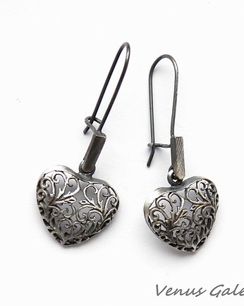Kolczyki srebrne - Heart black, VENUS GALERIA
