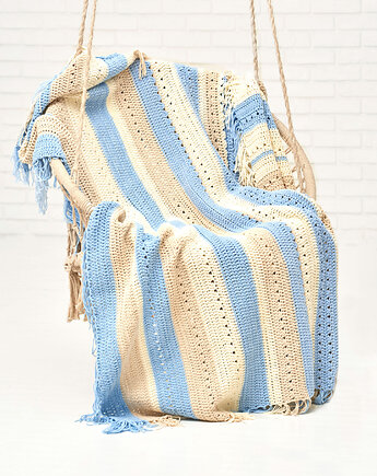Błękitno/biało/beżowy koc handmade. Wegański i cf., GrandMaster Yarn