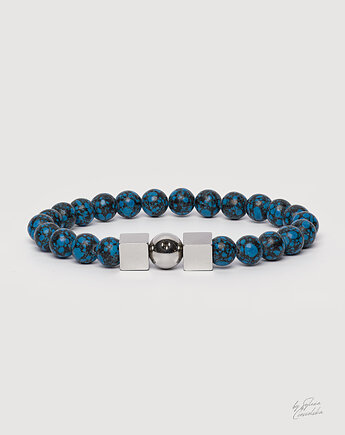 Unikatowa bransoletka z kamieni naturalnych Howlit z dodat. Stali Szlachetnej, Black Mamba Jewelry