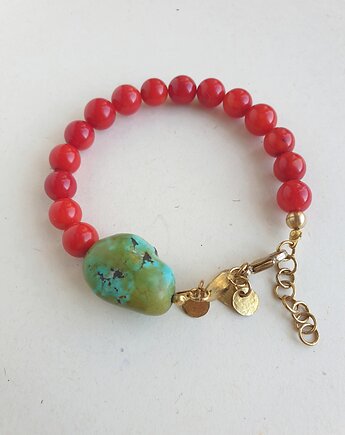 Bransoletka  SAKKARA  koral, turkus, mosiądz, modesign