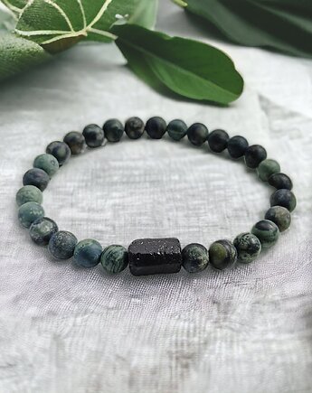 Damska : jaspis kambaba & turmalin : ochronna bransoletka, kaktusia