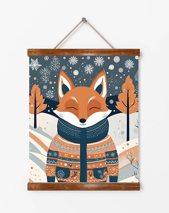 PLAKAT świąteczny zimowa ilustracja lis pokój dziecka, black dot studio