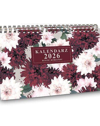 Kalendarz biurkowy 2026 RUSTIC BURGUNDY na biurko wolnostojący, Planerum