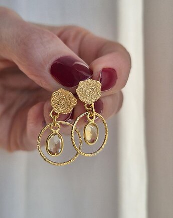 Kolczyki z kółeczek z cytrynem, pozłacane srebro