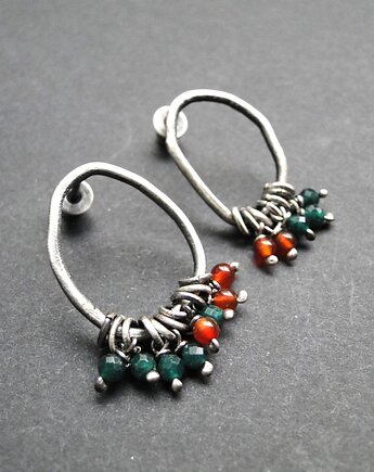 Kolczyki srebrne Szmaragd & karneol, Memero