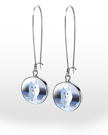 Kolczyki - Biały lis -  wiszące, yenoo