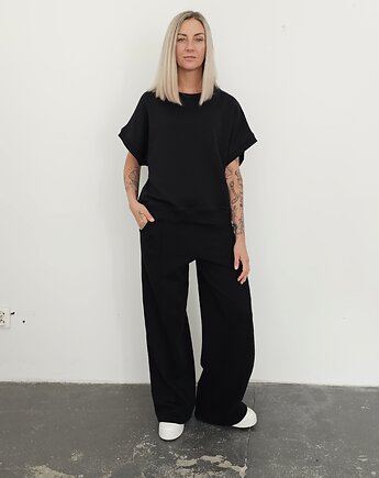 Chiara oversizowy komplet bezrękawnik i spodnie wide leg Black, Ablush