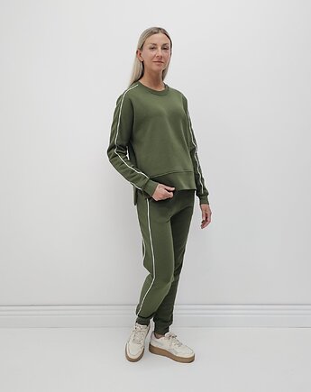 Sabela minimalistyczny komplet z lamówkami - Khaki, Ablush