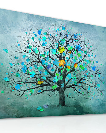 Obraz na płótnie z drzewem w turkusie 100x70cm, OKAZJE - Prezent na Ślub
