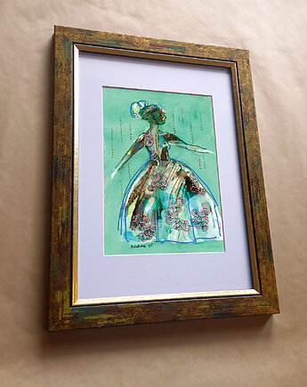 Kumoszka 2 - akwarela 16x24 cm unikat, Katarzyna Radzka