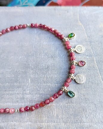 Turmaliny ze srebrnymi zawieszkami, naszyjnik, Studio Gazela