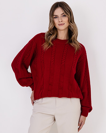 Oryginalny sweter w warkoczowe wzory - SWE323 czerwony MKM, MKMswetry