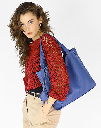 Modna torebka damska skórzany shopper bag - MARCO MAZZINI niebieska, Marco Mazzini