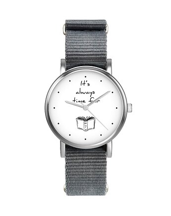 Zegarek  mały - Book time - nylonowy, szary, yenoo