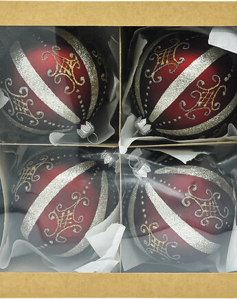 ZESTAW 4 szt.: Bombki okrągłe bordowe z pasami, Syn Bombkarza