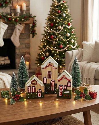 Zestaw drewnianych domków, Panda Design