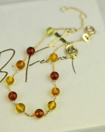 Złota bransoletka różaniec z bursztynami pr. 585