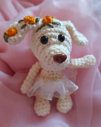 Brelok piesek kremowy, crochetszelka